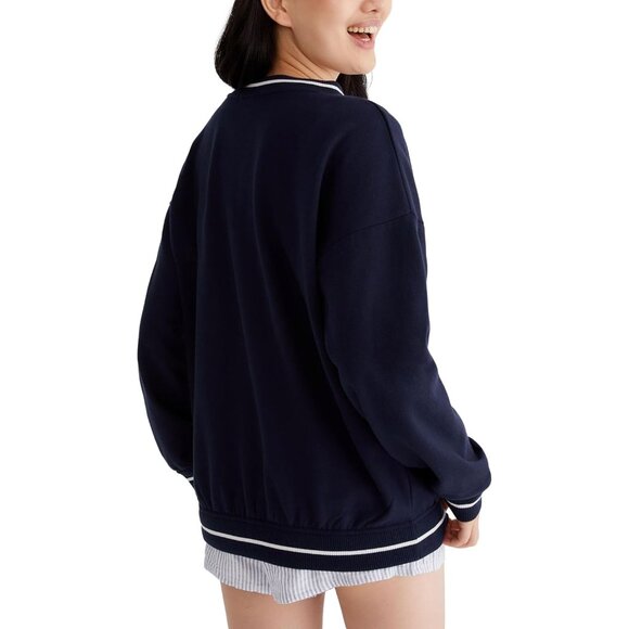 Women’s Oversized V-Neck Sweatshirt Recycled Polyester Casual Fleece - Picture 2 of 4